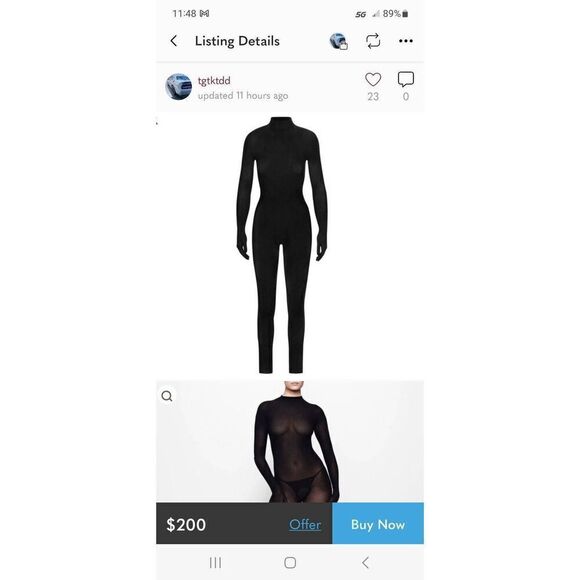 Skims Sheer mesh mock neck catsuit Nwot - Picture 2 of 13